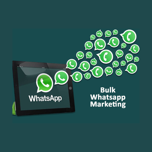Bulk WhatsApp Marketing illustration showing WhatsApp messages spreading from a tablet screen.